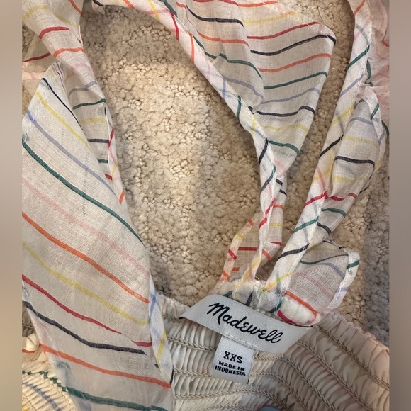 Madewell Ruffle Strap Smocked Dress in Rainbow Stripe Size XXS - Picture 5 of 5